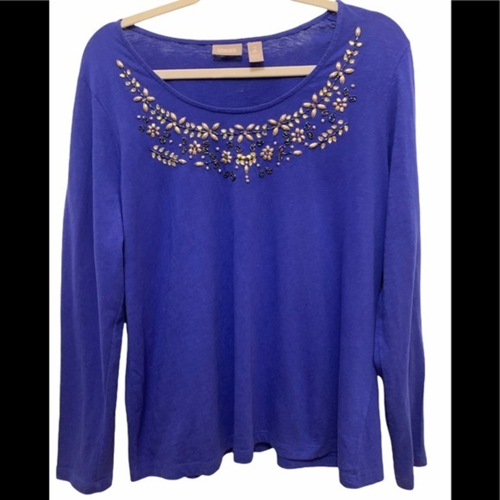 Chico’s Navy Blue Long Sleeve Shirt Size 2